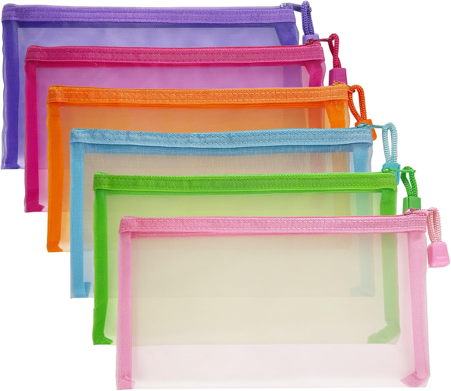 Mesh Pouches(6 Pack), Mesh Bags with Zipper Nylon Makeup Pouches Bag Cosmetic Pouch Travel Purse Organizer Insert Diaper Inside Bag Organizers Home Organizing Size See Through Cute Colors