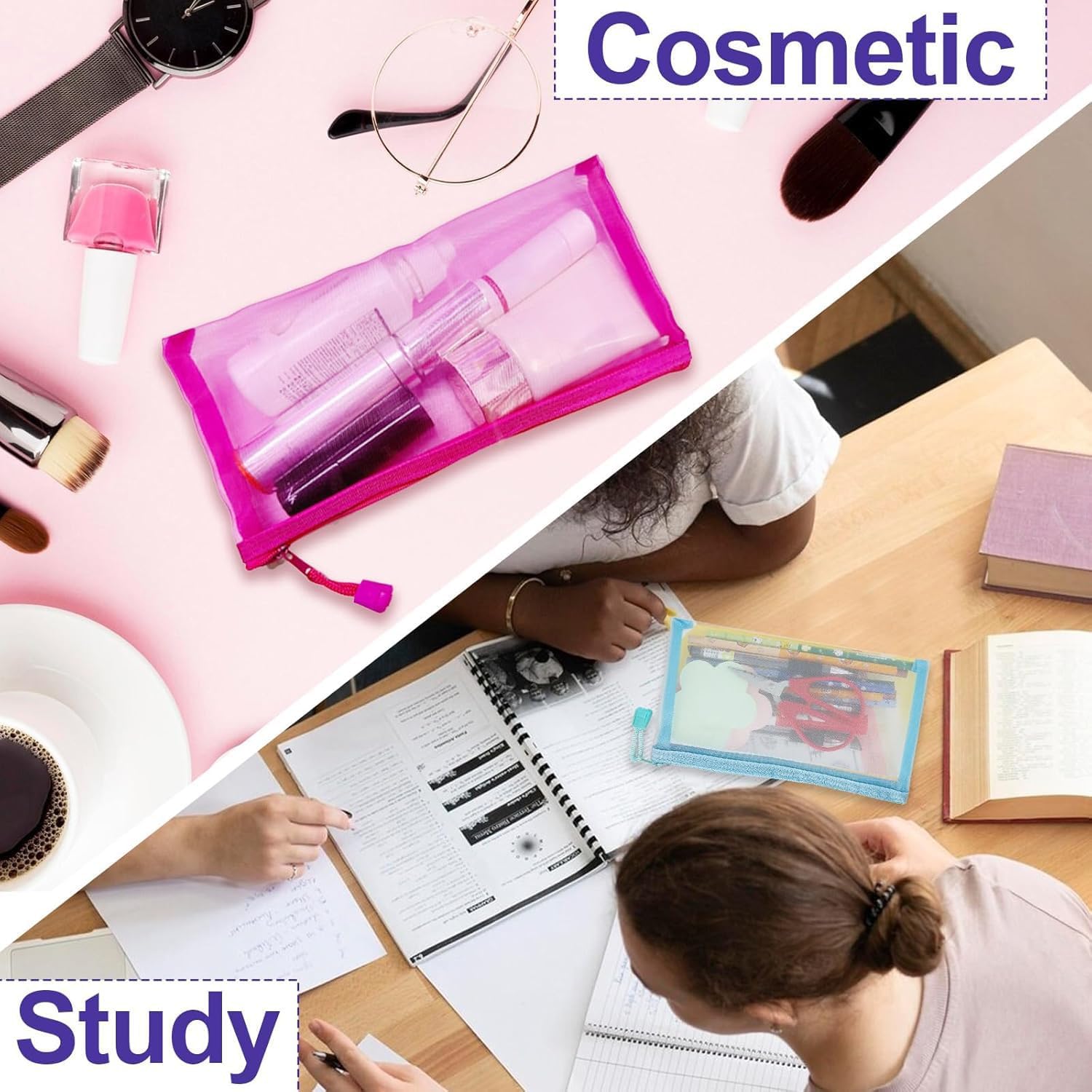 Mesh Pouches(6 Pack), Mesh Bags with Zipper Nylon Makeup Pouches Bag Cosmetic Pouch Travel Purse Organizer Insert Diaper Inside Bag Organizers Home Organizing Size See Through Cute Colors - Image 5