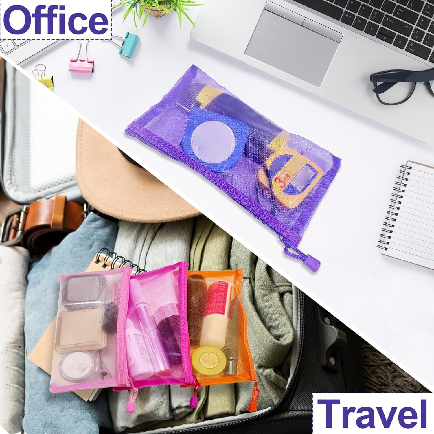 Mesh Pouches(6 Pack), Mesh Bags with Zipper Nylon Makeup Pouches Bag Cosmetic Pouch Travel Purse Organizer Insert Diaper Inside Bag Organizers Home Organizing Size See Through Cute Colors - Image 6