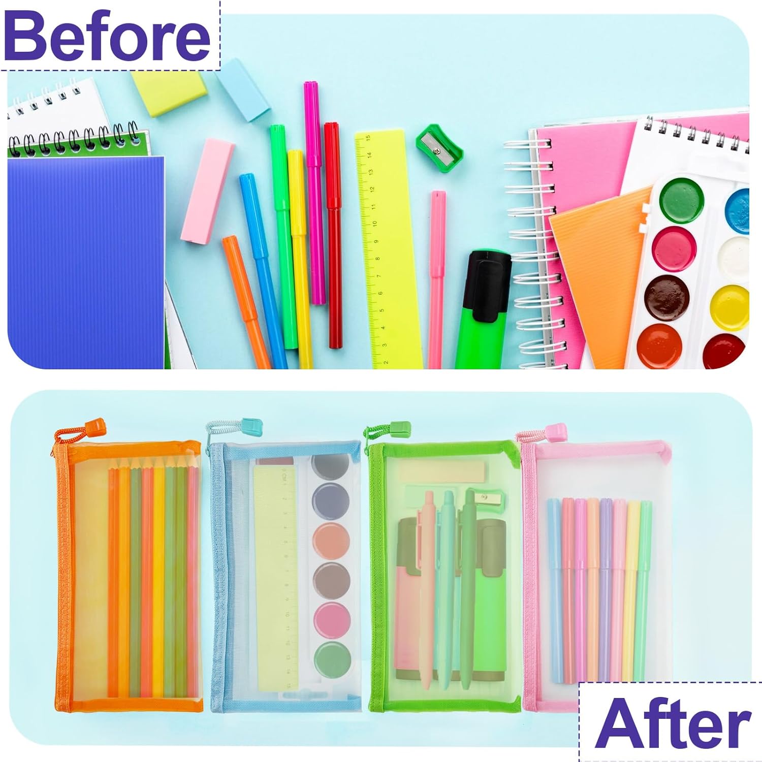 Mesh Pouches(6 Pack), Mesh Bags with Zipper Nylon Makeup Pouches Bag Cosmetic Pouch Travel Purse Organizer Insert Diaper Inside Bag Organizers Home Organizing Size See Through Cute Colors - Image 7