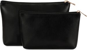 Wandering Nature Makeup Bag Small Cosmetic Bag for Purse 2 Pack Small Make Up Pouch Vegan Leather Cute Travel Pouch with Zipper for Women, Black