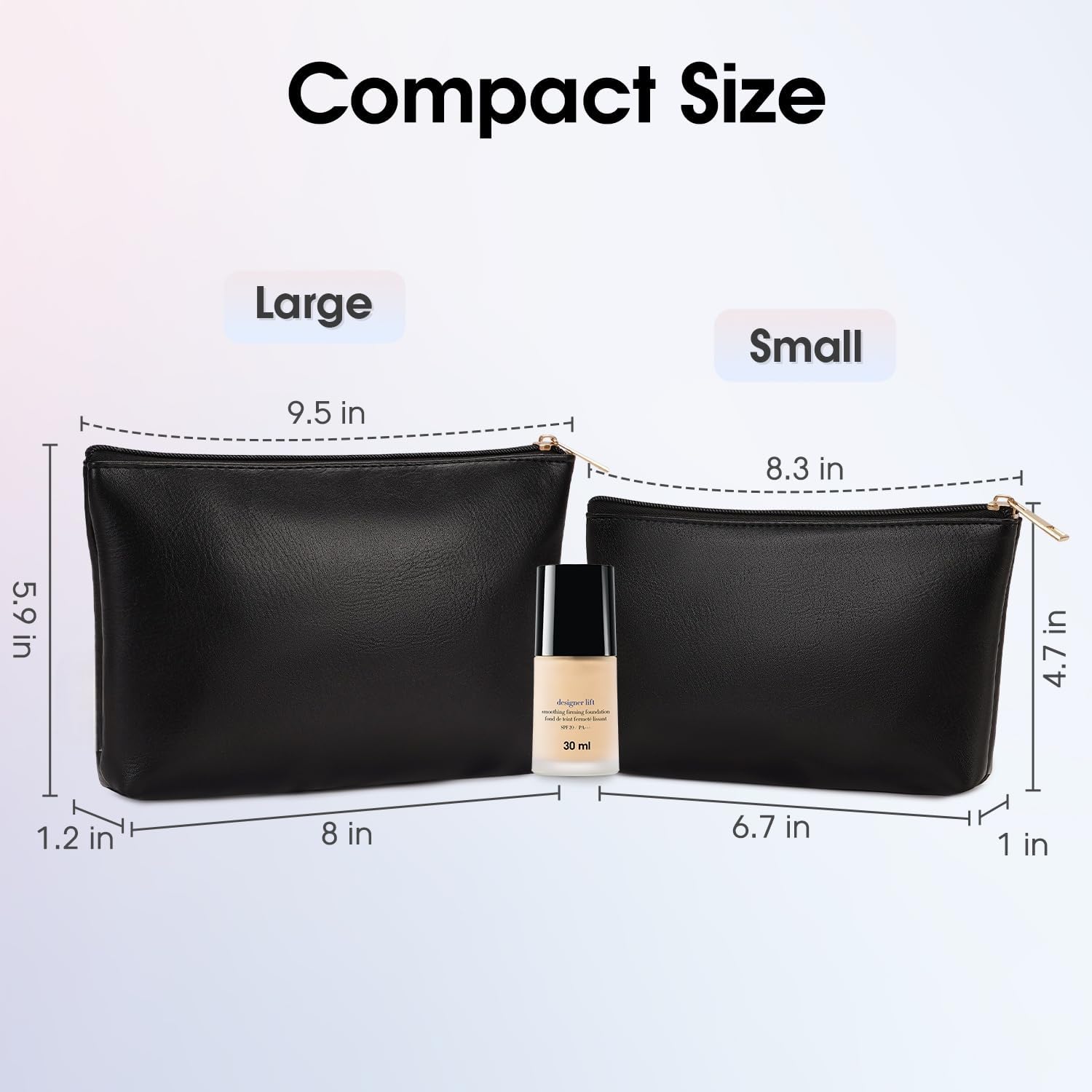 Wandering Nature Makeup Bag Small Cosmetic Bag for Purse 2 Pack Small Make Up Pouch Vegan Leather Cute Travel Pouch with Zipper for Women, Black - Image 2