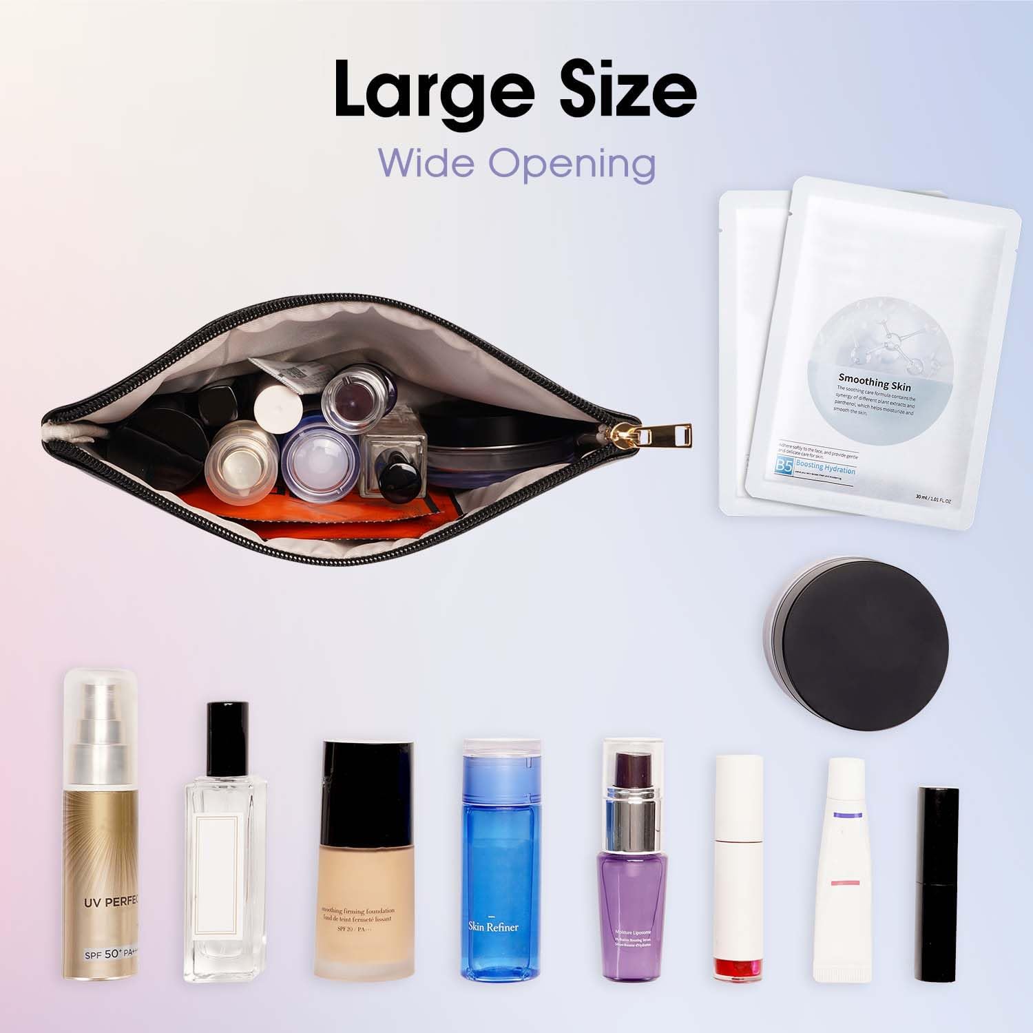 Wandering Nature Makeup Bag Small Cosmetic Bag for Purse 2 Pack Small Make Up Pouch Vegan Leather Cute Travel Pouch with Zipper for Women, Black - Image 6