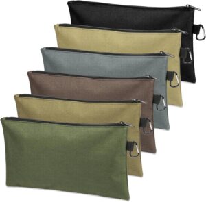 COIDEA Tool Bag Zipper Pouch, Premium Tool Pouch, Utility Multipurpose Storage Organizer Tool Pouches with Carabiner Metal Zipper for Tools (6 Pack, Tan, Navy Green, Black, Light Brown, Grey, Mocha)